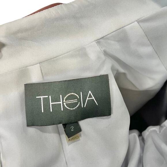 Theia Blue White Black Floral Faux Button Front Mandarin Collar Sheath Dress 2 - Picture 6 of 13